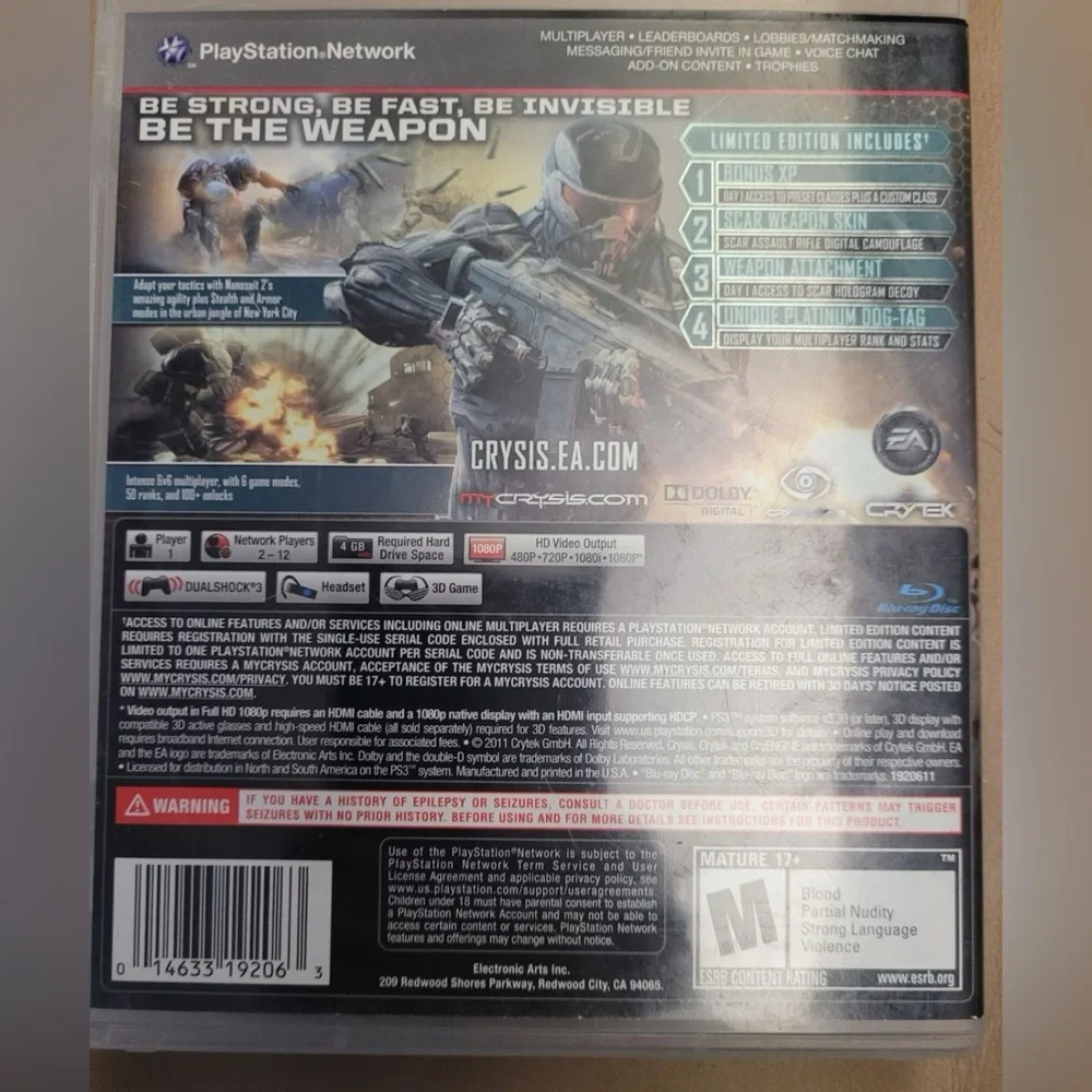 Pre-Owned CIB Crysis 2 Limited Edition Video Game by EA for Sony Playstation 3